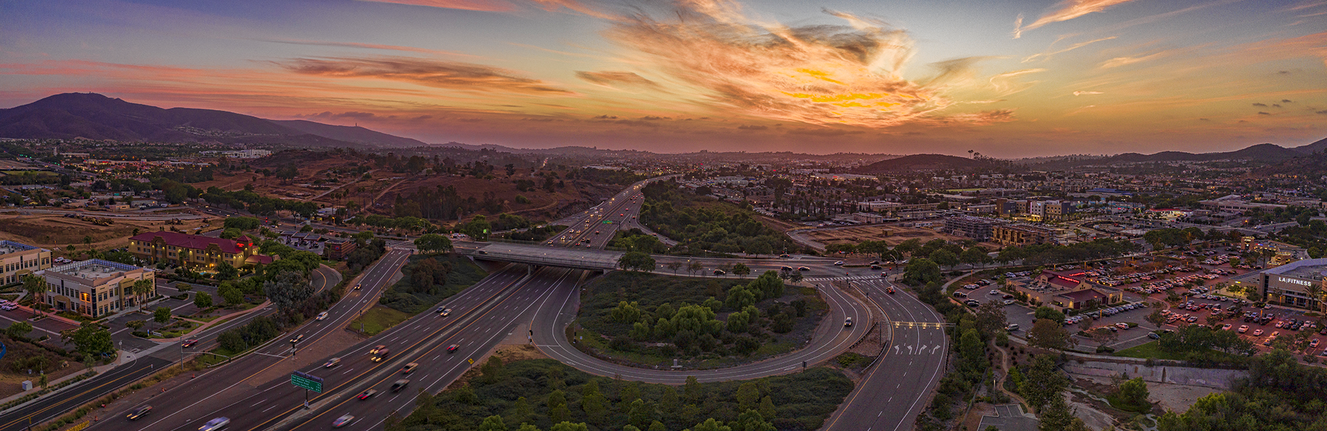 Aerial views of San Marcos during sunset
