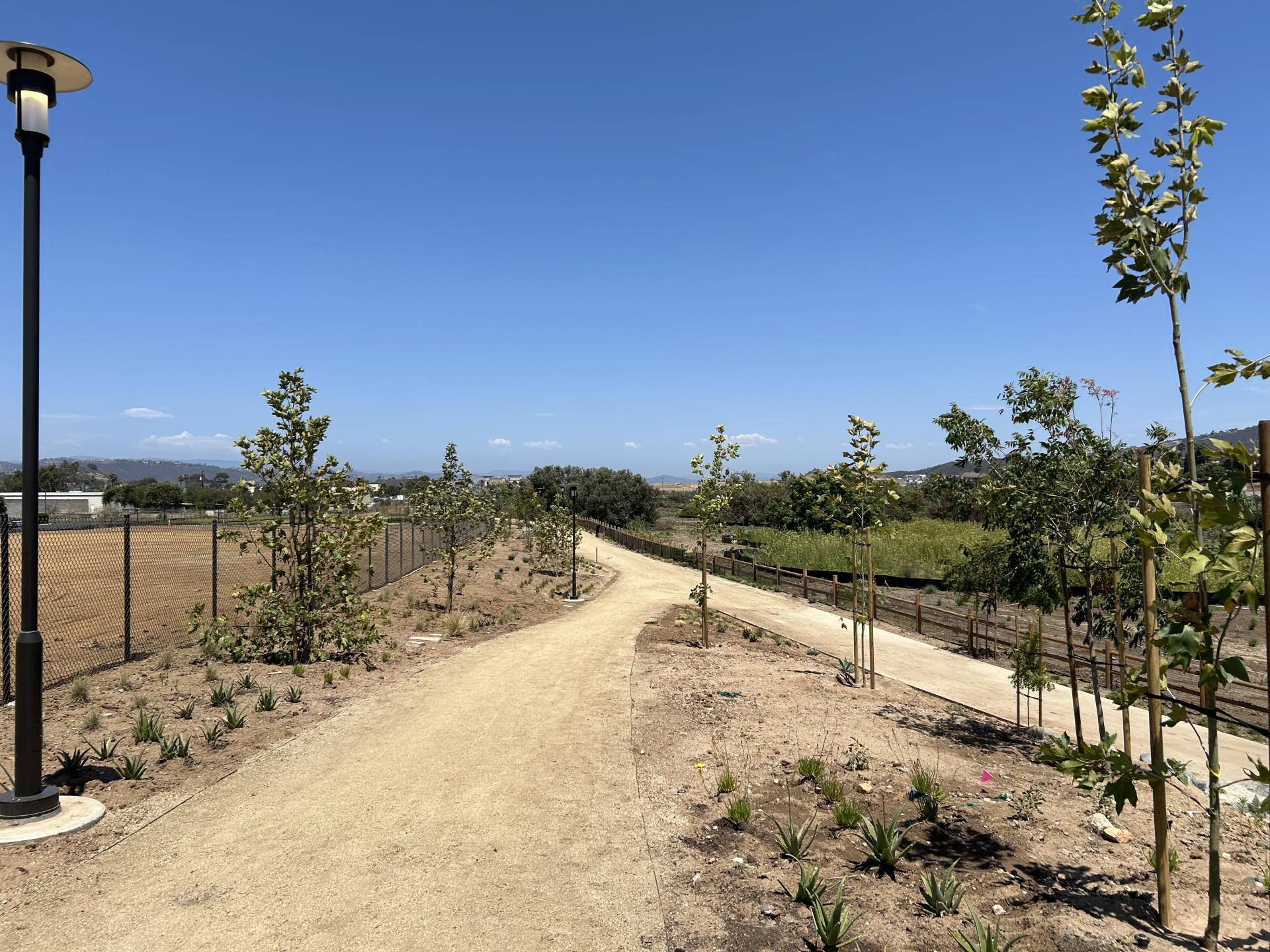 Landscaping along Paseo del Arroyo Park and 1.2 mile loop trail in the Creek area