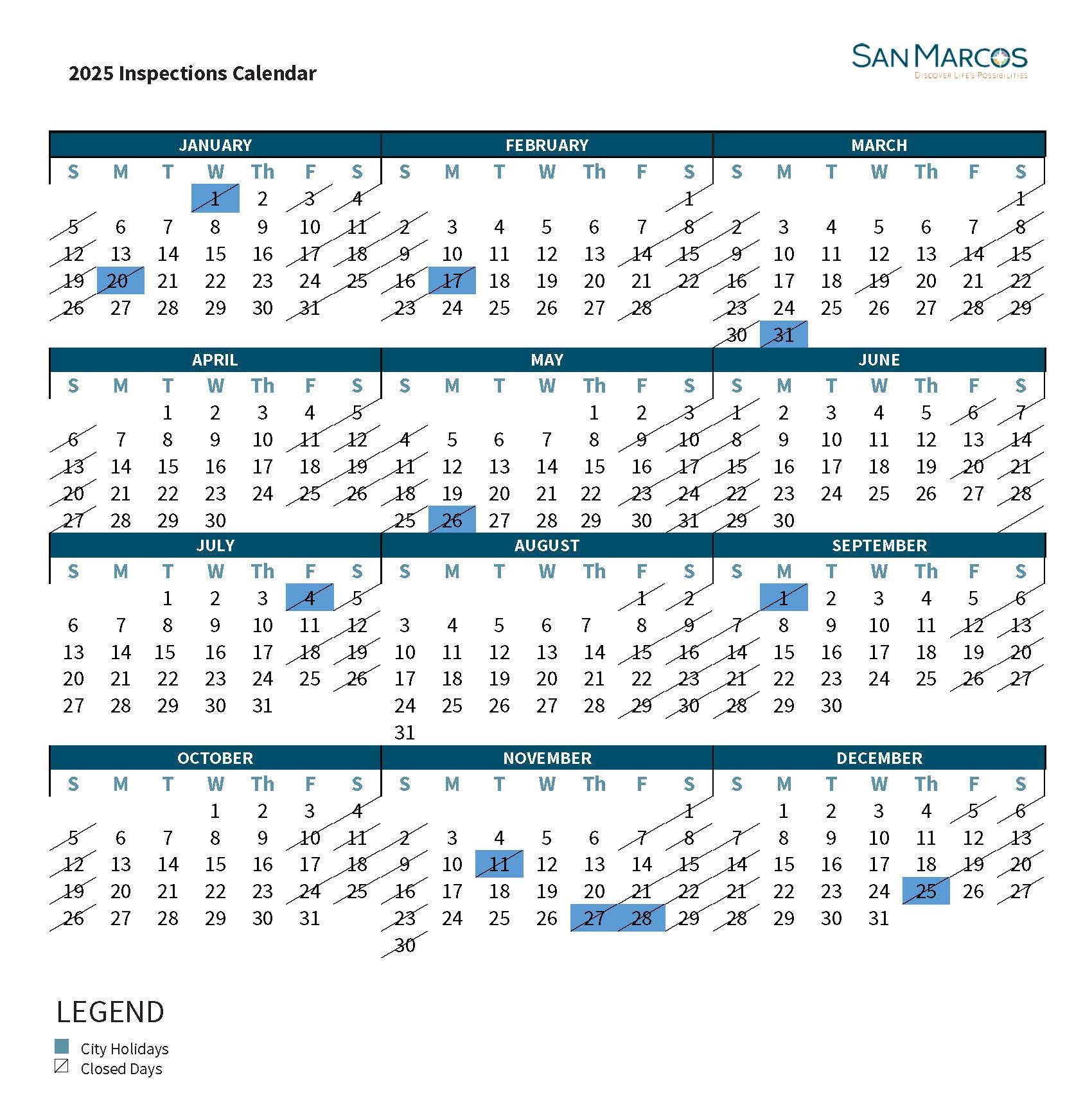 2025 Inspection Calendar