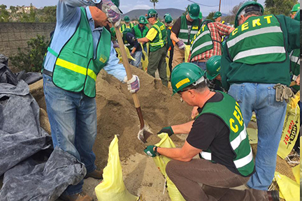CERT workers filling sandbags