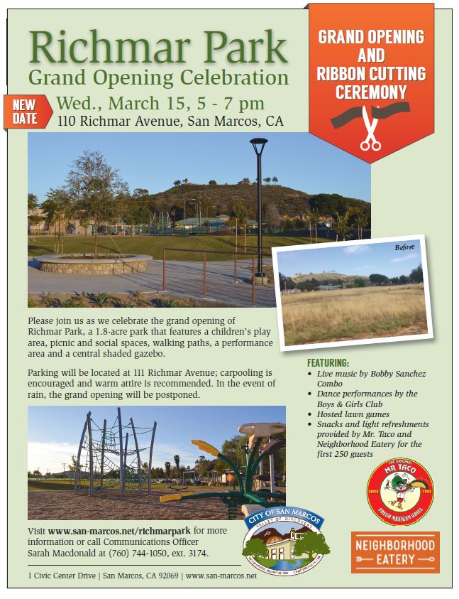 New celebration date for Richmar Park opening is March 15 at 5 pm